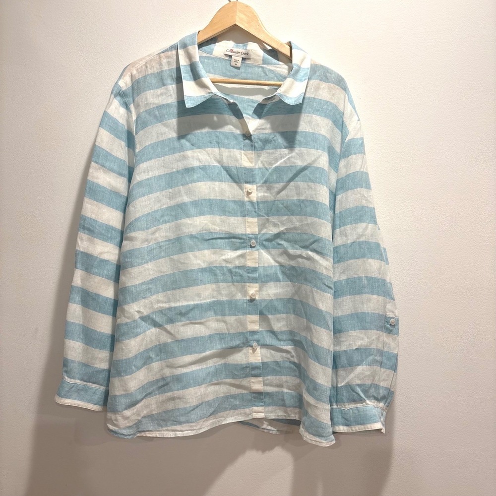 Coldwater Creek Striped Linen Roll Tab Button Down Top Women 3X
Coastal Beachy